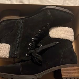 Black suede fur lined combat boots